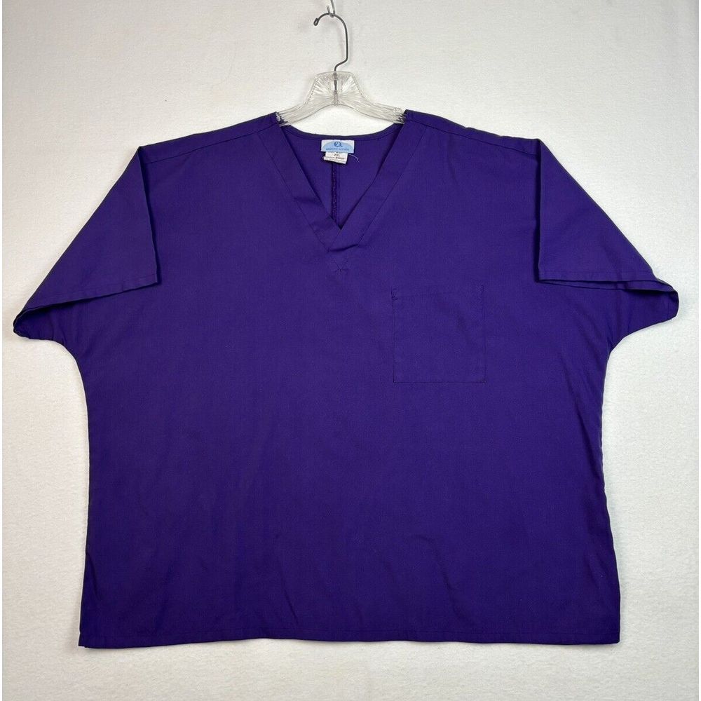 Unisex Scrubs Scrub Top Purple Short Sleeve V Neck Pockets Size‎ 2XL